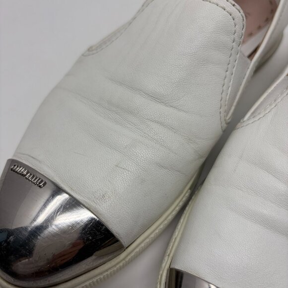 Miu Miu Metal Cap Toe Slip-On Sneakers Womens 38 1/2 - 8.5 US White Leather - Picture 11 of 13